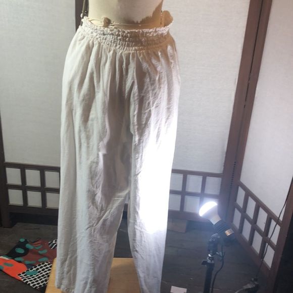 High Rise Wide Leg Pants White Size XXL Beach cover up/ PJ's /100% Cotton - Picture 1 of 14